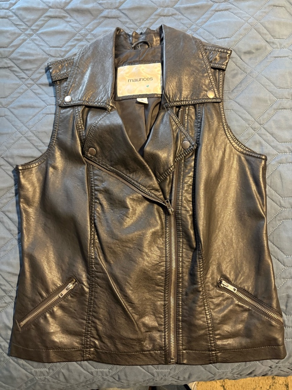 Maurices Black Faux Leather Moto-Style Vest